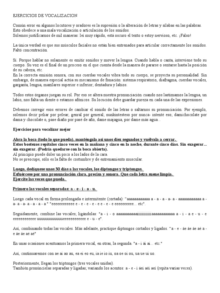 Ejercicios de Vocalizacion | PDF | Voz humana | Anatomía de los primates