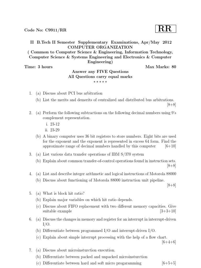 Computer Organization Exam Questions | PDF | Instruction Set ...