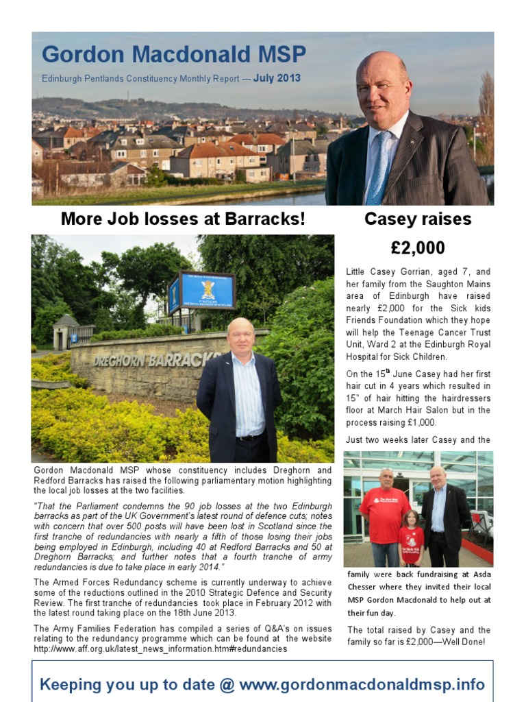 Gordon Macdonald MSP Monthly Report PDF Food Bank Edinburgh