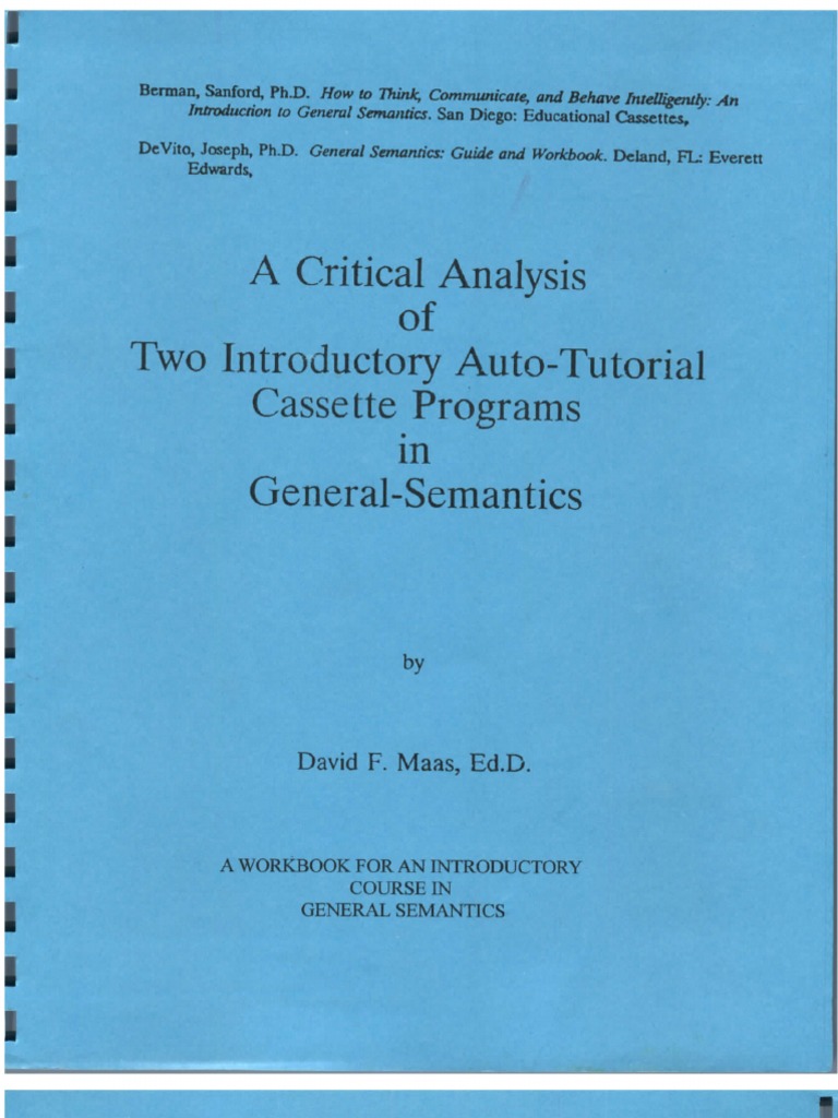 A Critical Analysis of Two Auto-Tutorial Programs in General Semantics, PDF, Semiotics