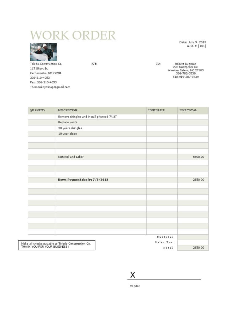 Work Order 101 | PDF