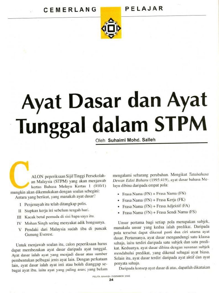 Ayat Dasar Dan Ayat Tunggal Dalam Stpm Pdf