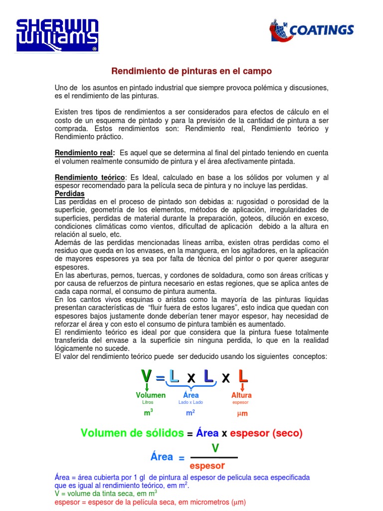 Rendimiento de Pinturas en Campo Pintura Pinturas