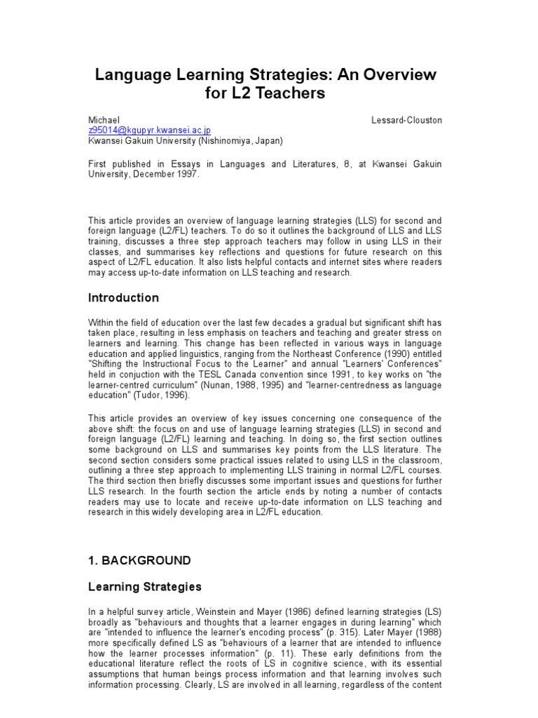 Language Learning Strategies | PDF | Second Language | English As A ...