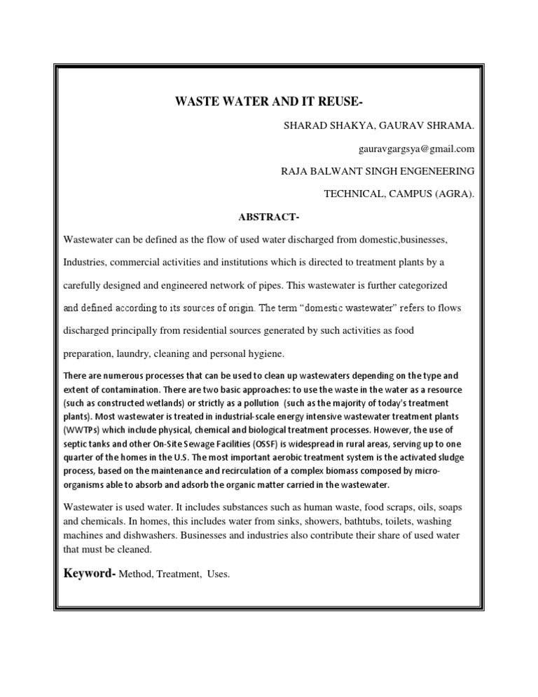 Wastewater Treatment and Reuse Methods | PDF