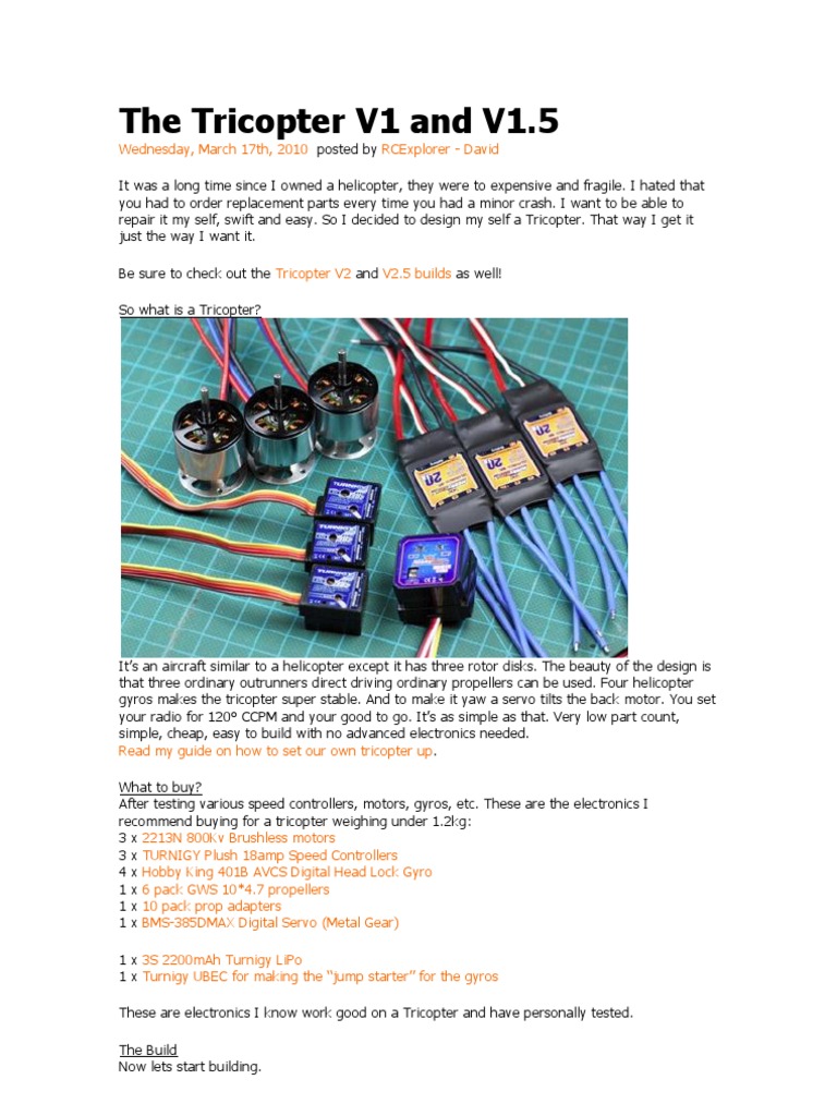 The Tricopter V1 and V1 | PDF | Helicopter | Gyroscope