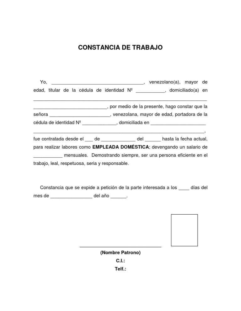 Formato Carta Trabajo - Empleada Doméstica