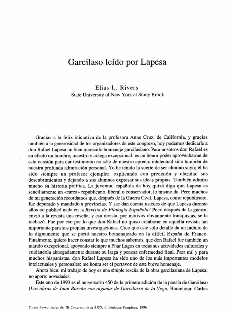 Garcilaso Leído Por Lapesa - Elias Rivers | PDF | Miguel De Cervantes ...