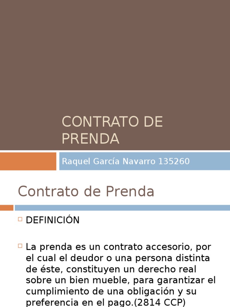 Contrato de Prenda Derecho Civil PDF Pagos Propiedad