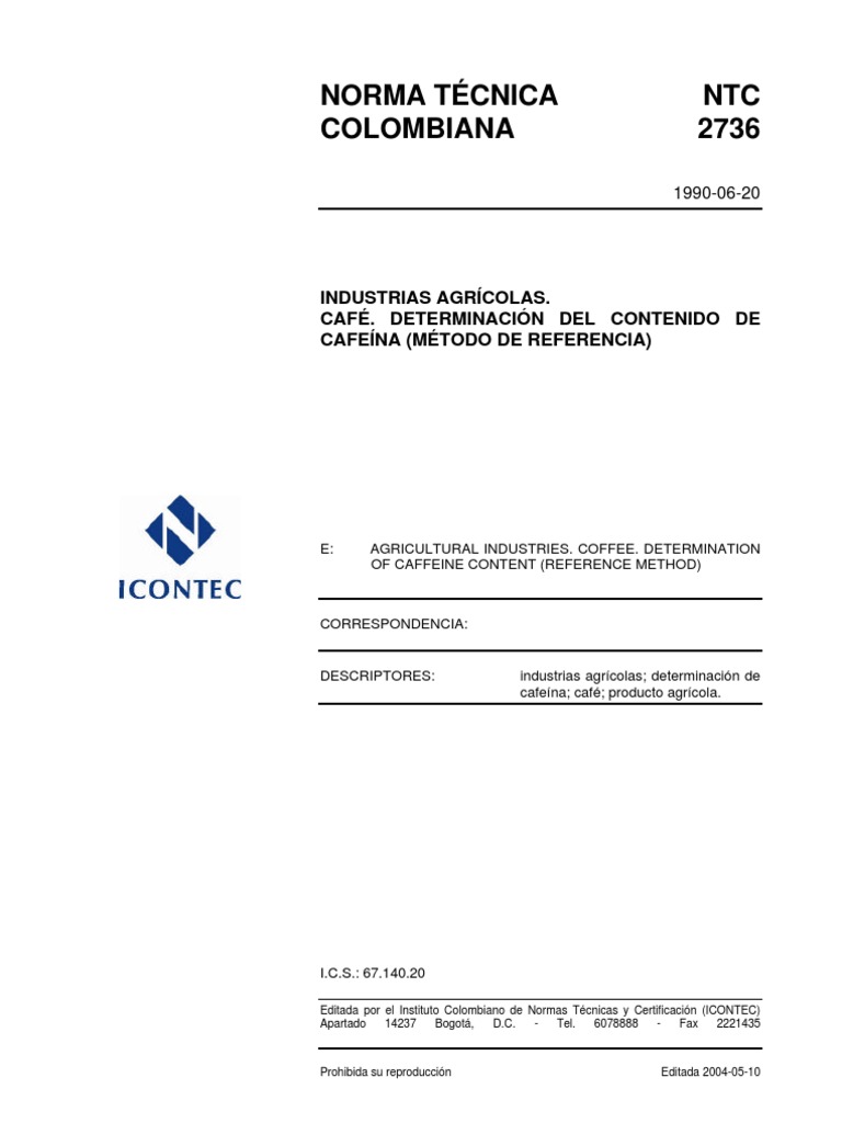 Determinación de cafeína en café NTC 2736 | PDF | café | Química