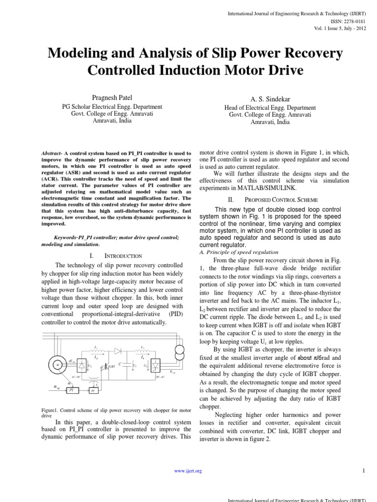 Modeling and Analysis of Slip Power Recovery Controlled Induction Motor
