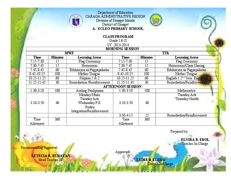 A. Ecleo Primary School Class Program | PDF