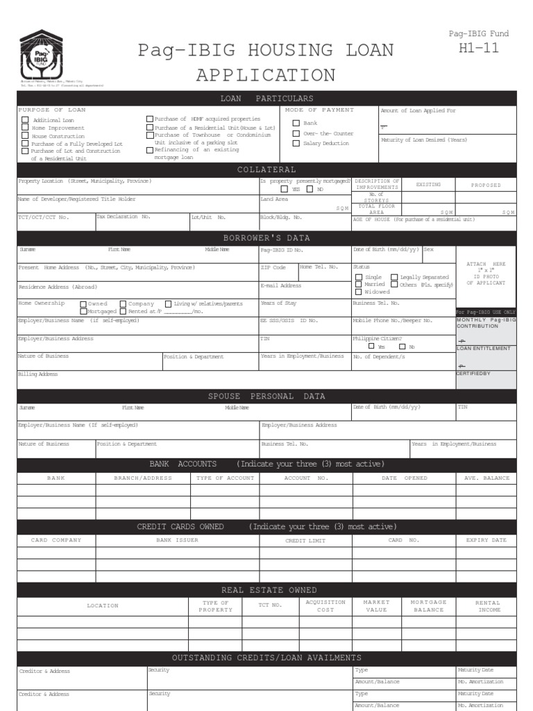 Pag-IBIG Housing Loan Application Form | PDF
