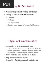 Why Do We Write?: - What Is The Point of Writing Anything? - Mostly It S About Communication