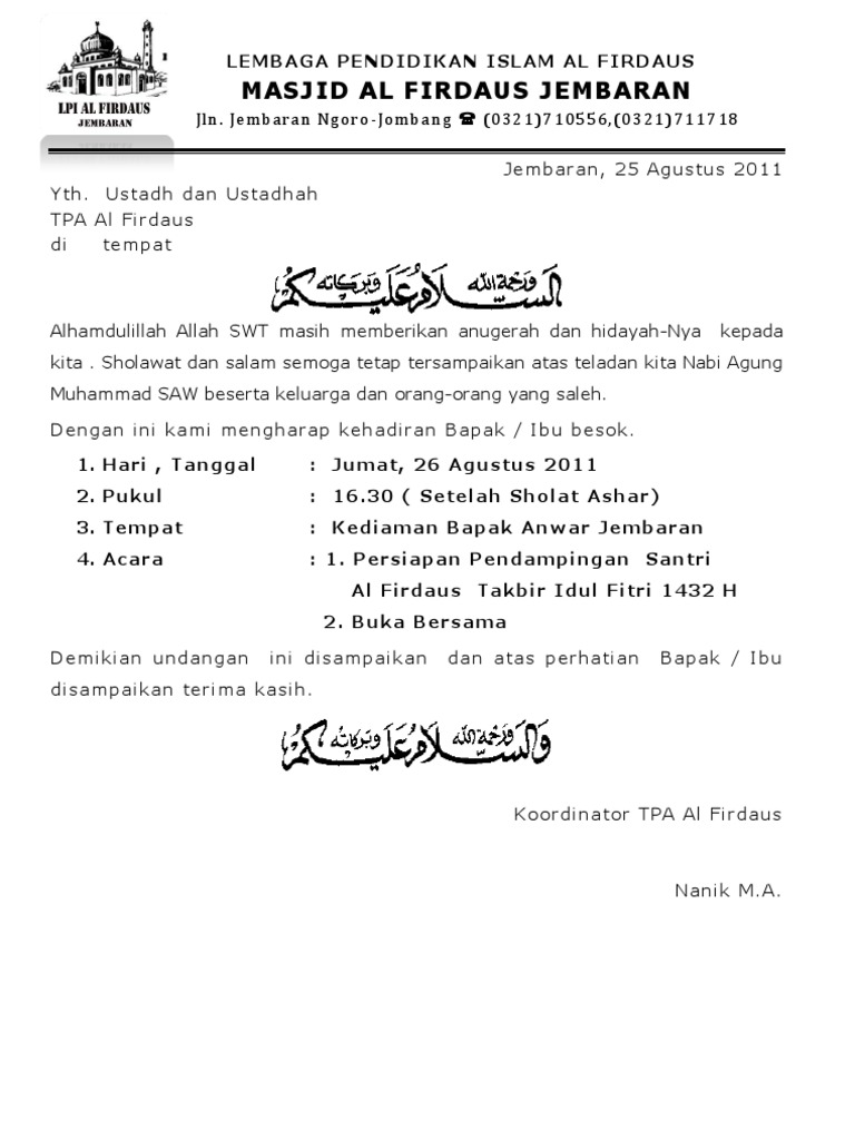 Surat Undangan Buka Bersama | PDF