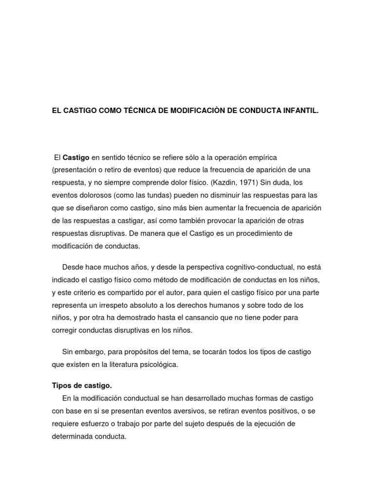 Castigo en la Modificación Conductual Infantil | PDF