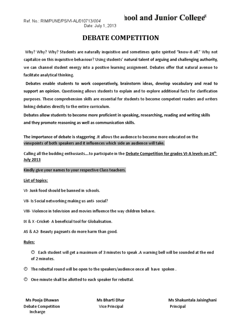 Student Debate Competition 2013 | PDF