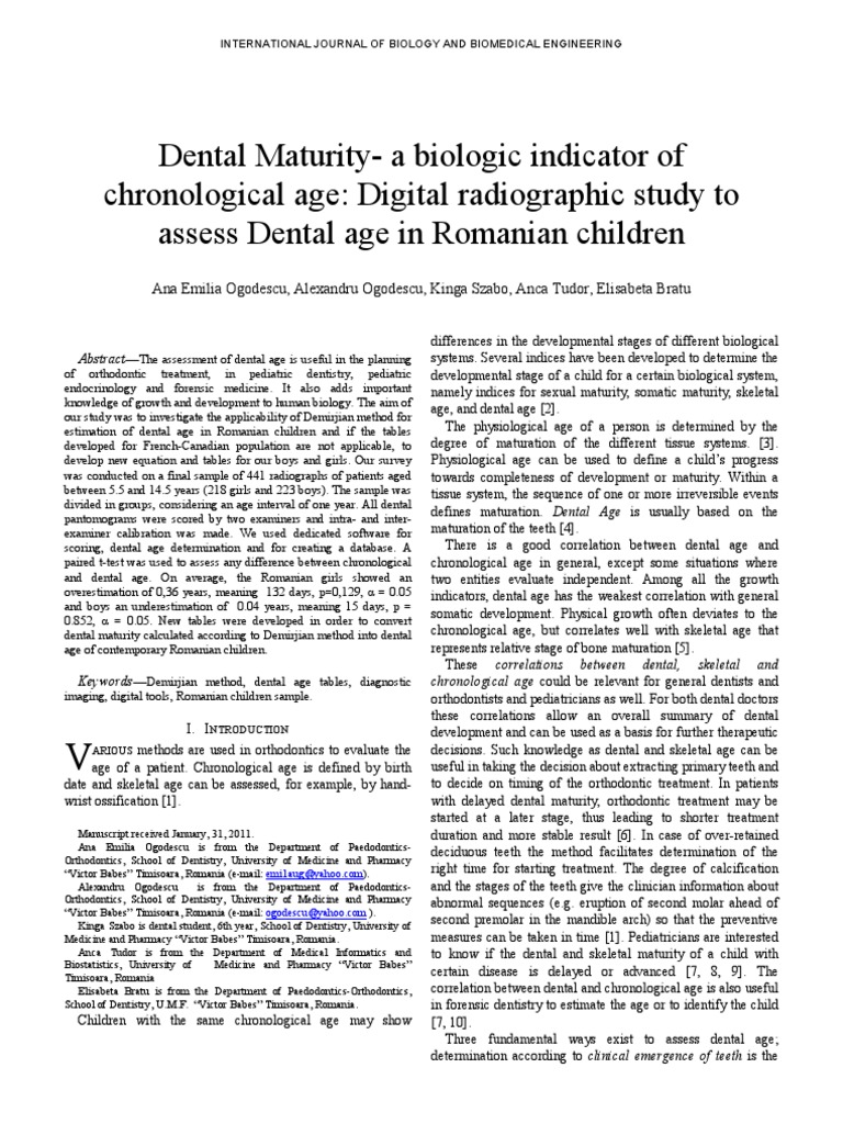 Dental MaturityA Biologic Indicator of Chronological Age Digital Radiographic Study To Assess