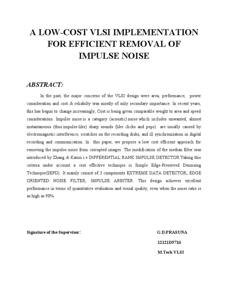 Low-Cost VLSI Impulse Noise Removal | PDF