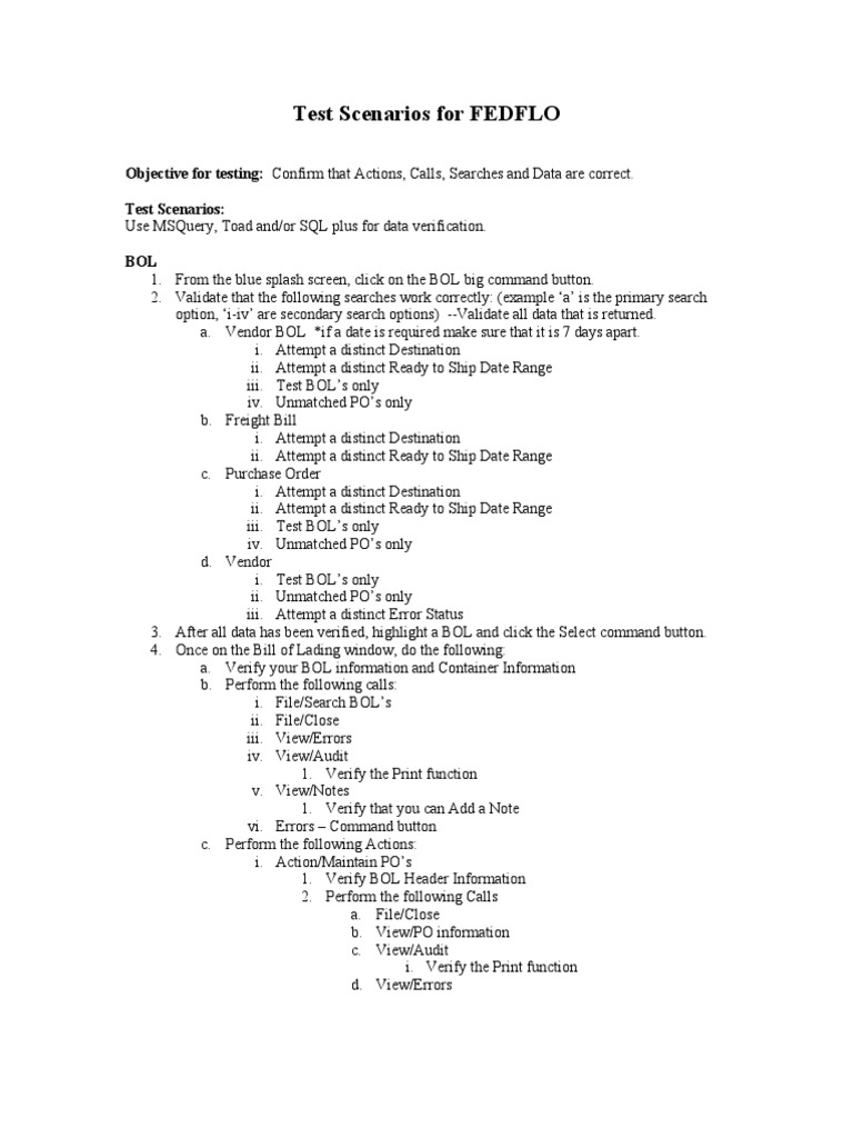 Sample Test Scenario | PDF | Cargo | Computing