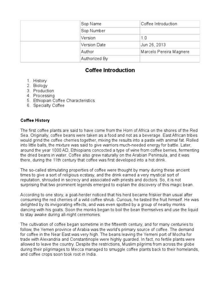Coffee Introduction Coffee Domesticated Plants