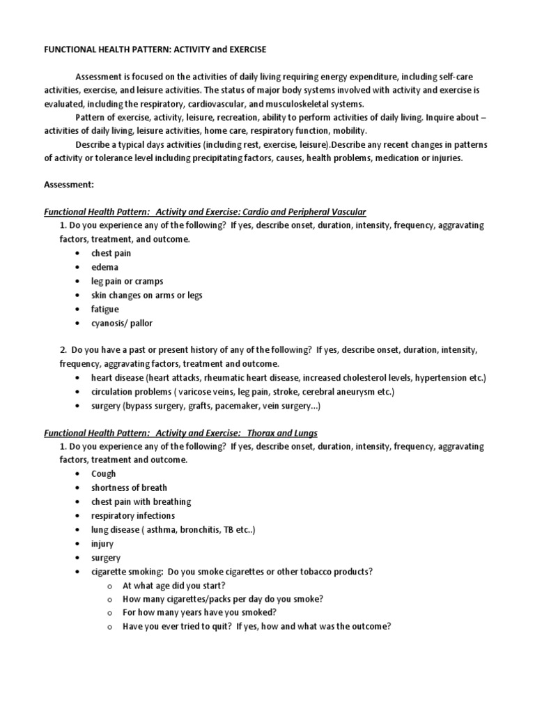 Activity Exercise Pattern PDF Physical Exercise Thorax