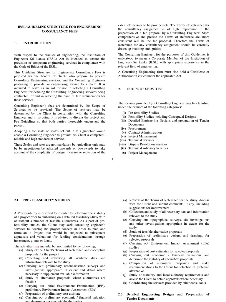 Iesl Guideline Structure For Engineering Consultancy Fees 10012013