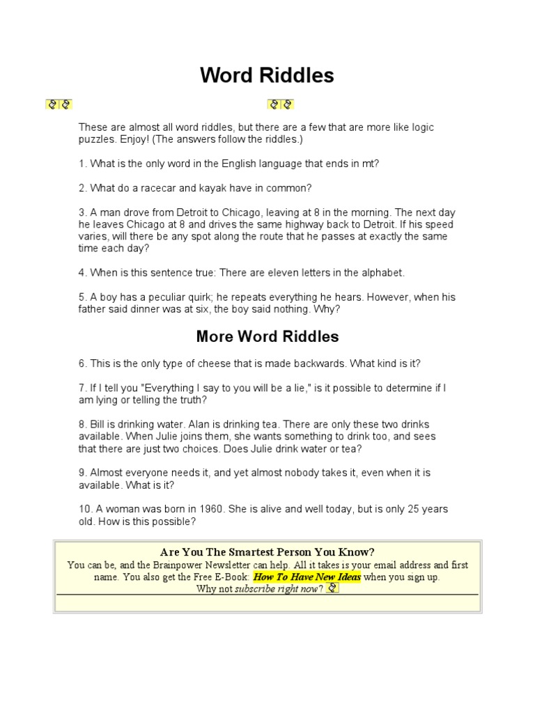 Engaging Word Riddles and Answers | PDF