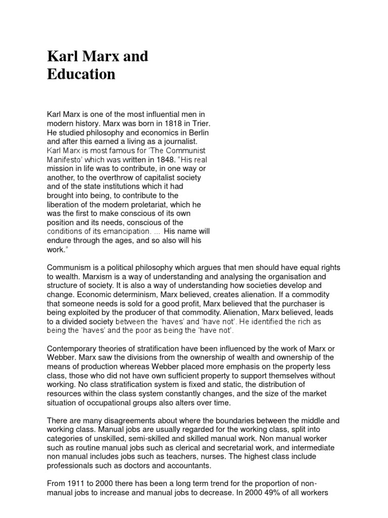 Marx On Education | PDF | Karl Marx | Communism