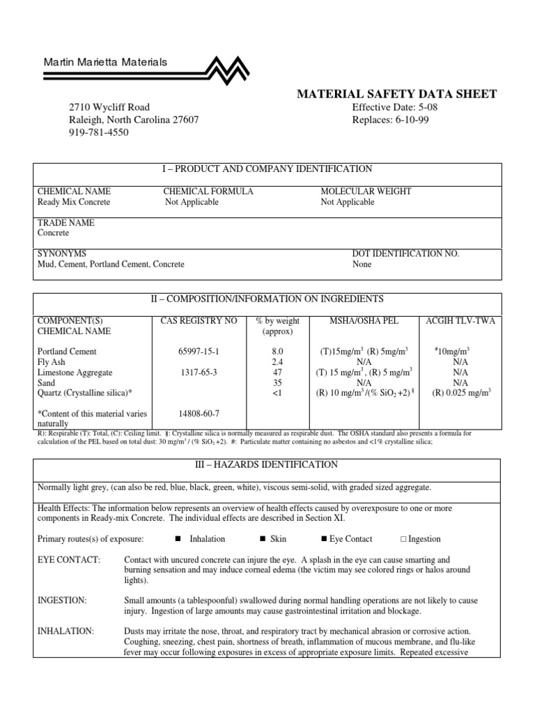 Concrete MSDS 4 PDF Silicon Dioxide Lung