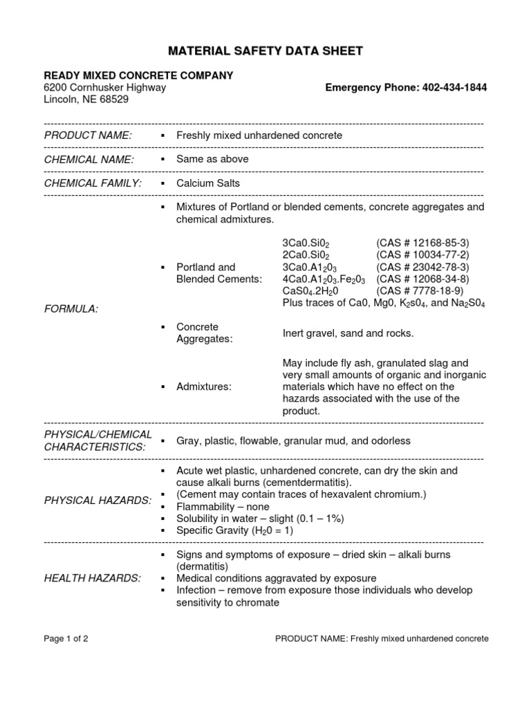 Concrete MSDS 5 PDF PDF Concrete Cement