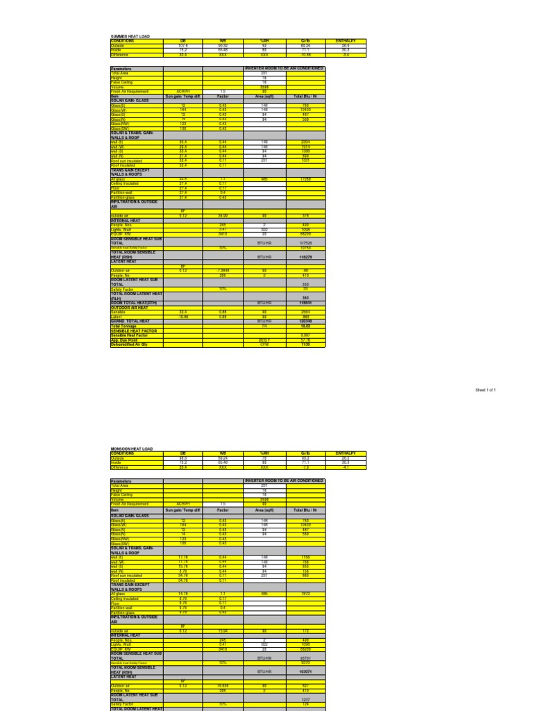 Heat Load Calculations.xls Air Conditioning Wall