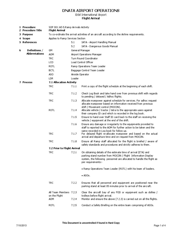 Erbil Airport Flight Arrival Procedures | PDF | Airport | Dispatcher