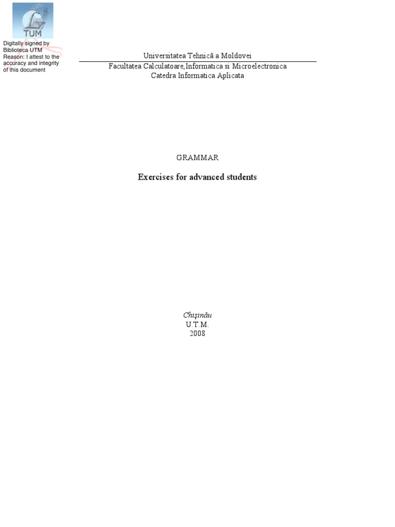 Grammar Exercises For Advanced Students DS | PDF | Sentence (Linguistics) |  Ellipsis