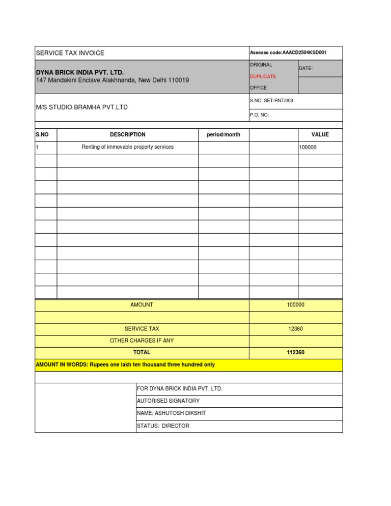Service Tax Inv - Proforma | PDF