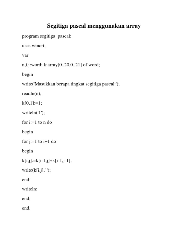 Cara Membuat Segitiga Pascal dengan Array | PDF