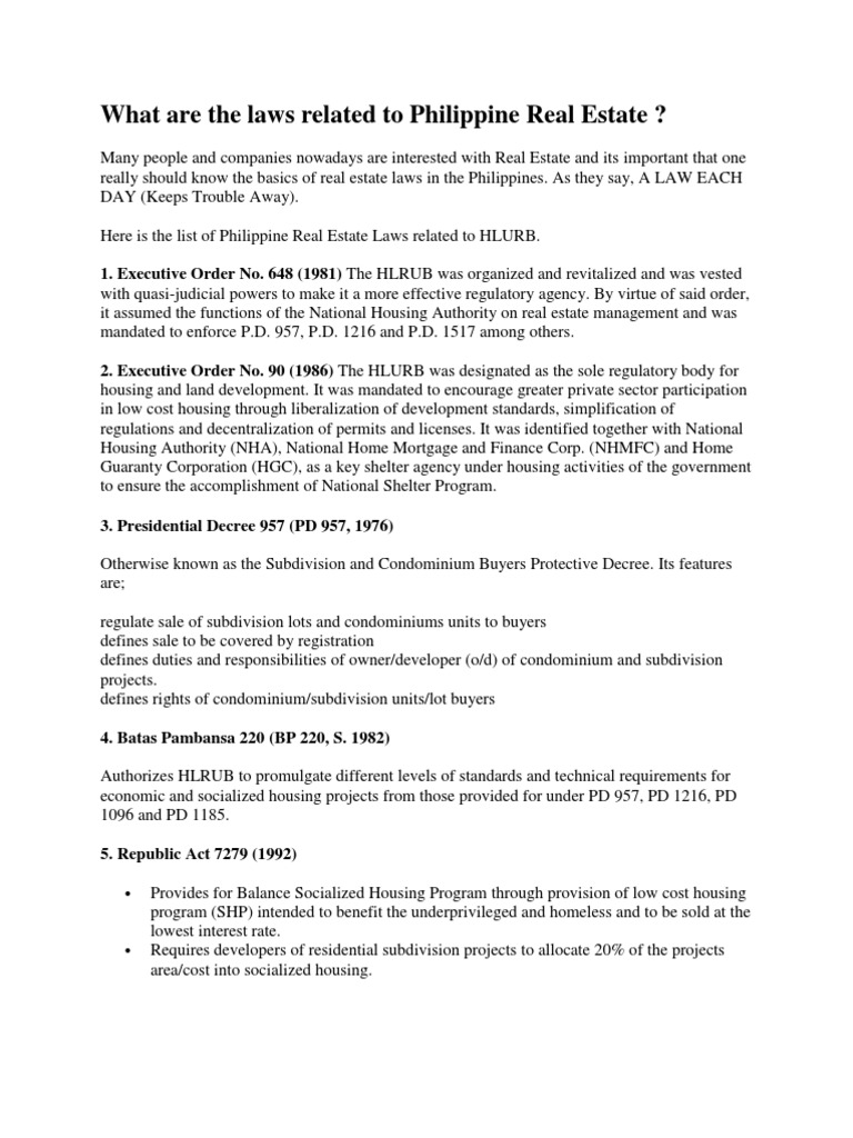 What Are the Laws Related to Philippine Real Estate Condominium