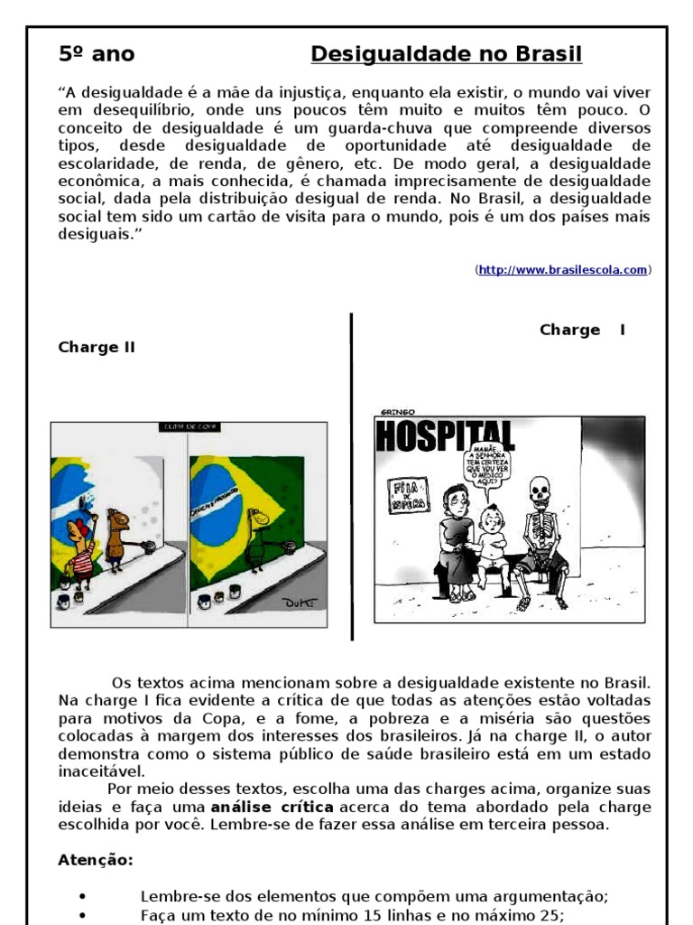 REDAÇÃO 5º Ano - Desigualdade No Brasil | PDF | Desigualdade econômica ...