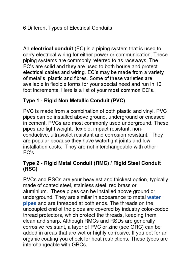 6 Different Types of Electrical Conduits PDF Metals Chemistry