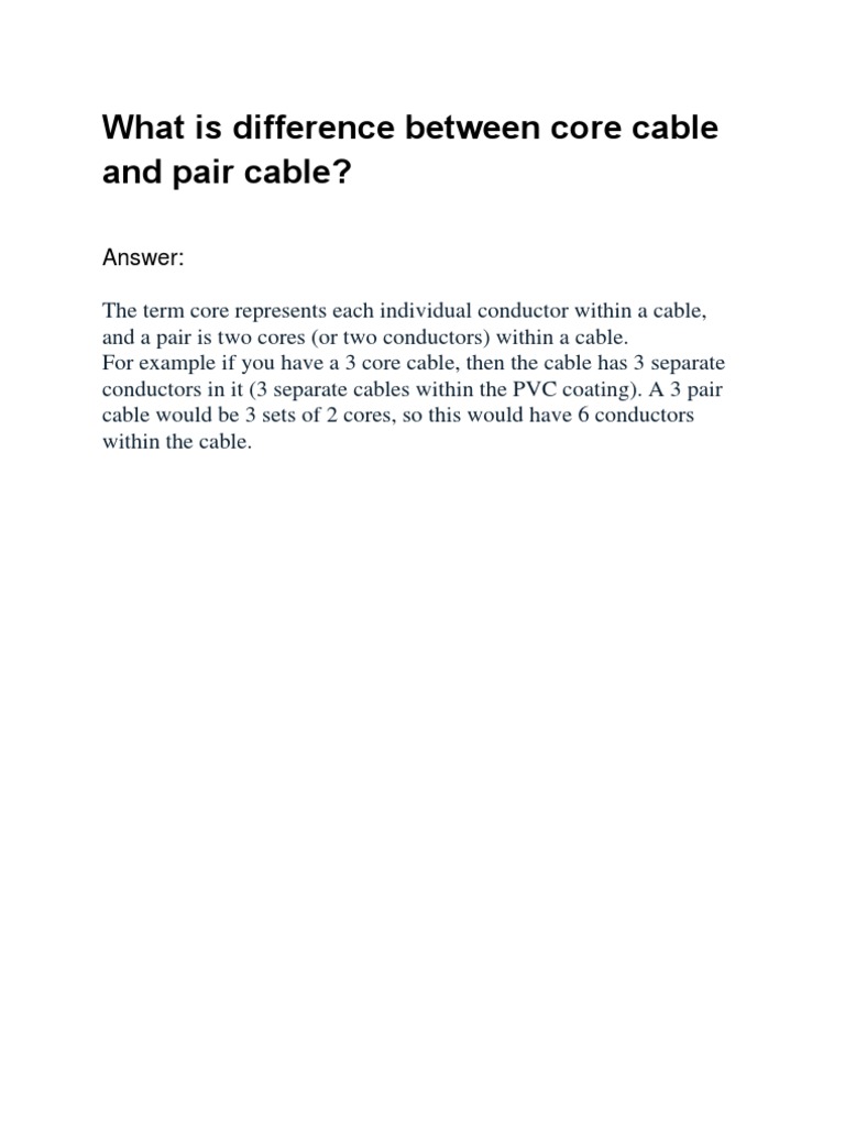 What Is Difference Between Core Cable and Pair Cable PDF