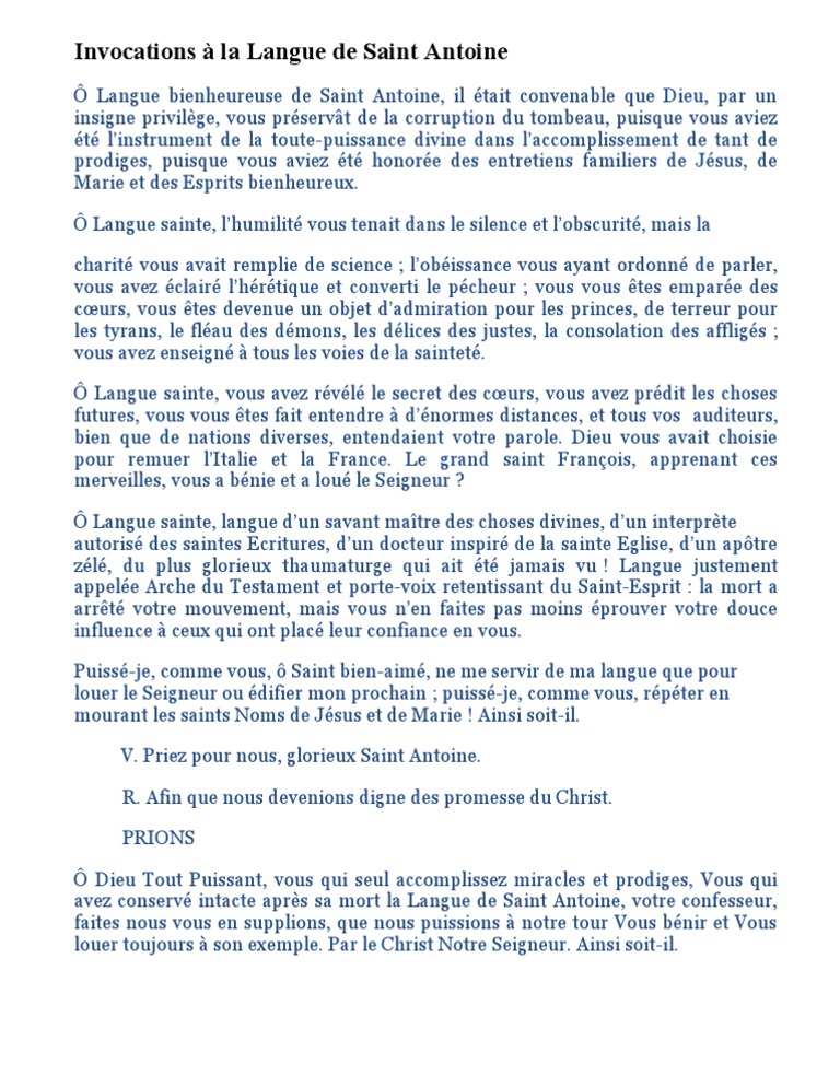 Invocations A La Langue De Saint Antoine Saint Jesus