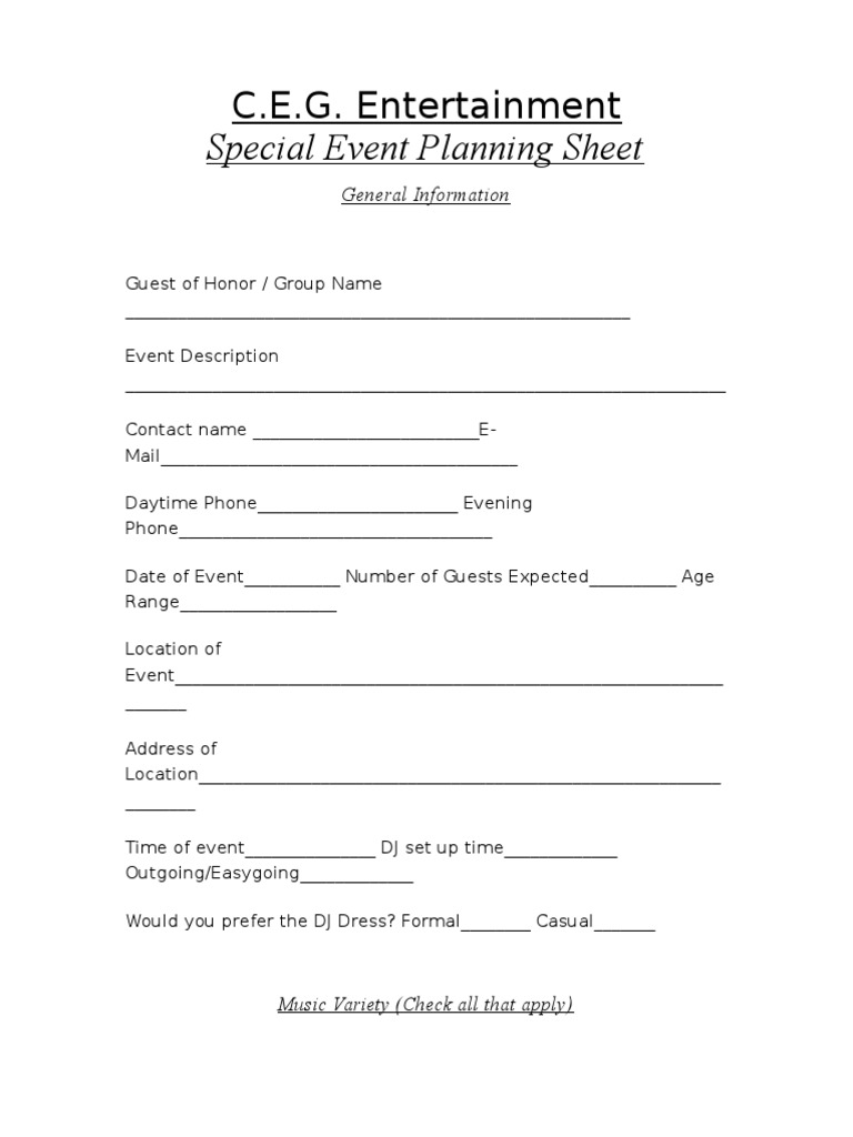 C.E.G. Entertainment Event Planning Guide | PDF