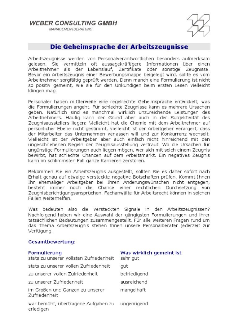 Die Geheimsprache Der Arbeitszeugnisse