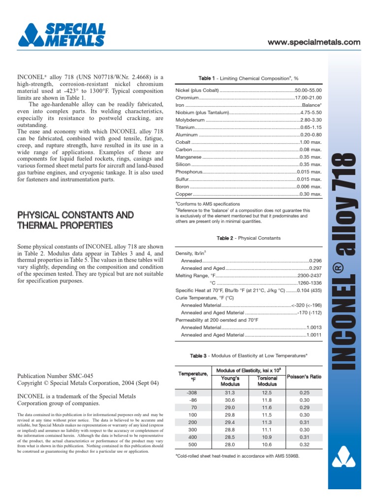 Inconel Alloy 718 PDF PDF Heat Treating Ultimate Tensile Strength