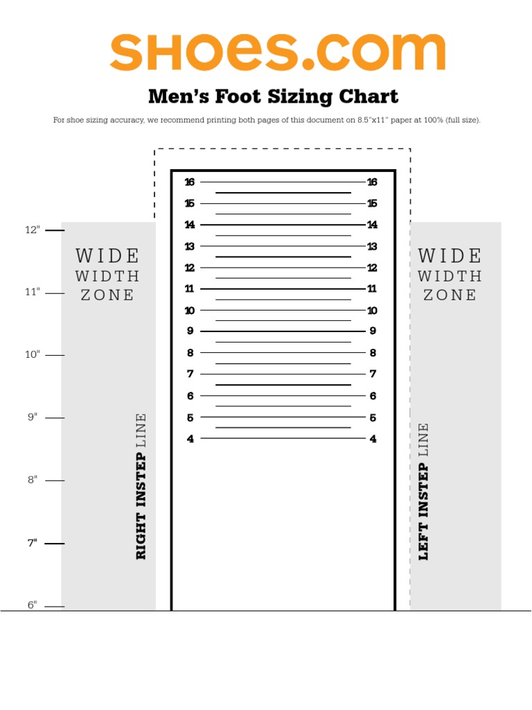 Men's Foot Sizing Chart Wide Wide PDF