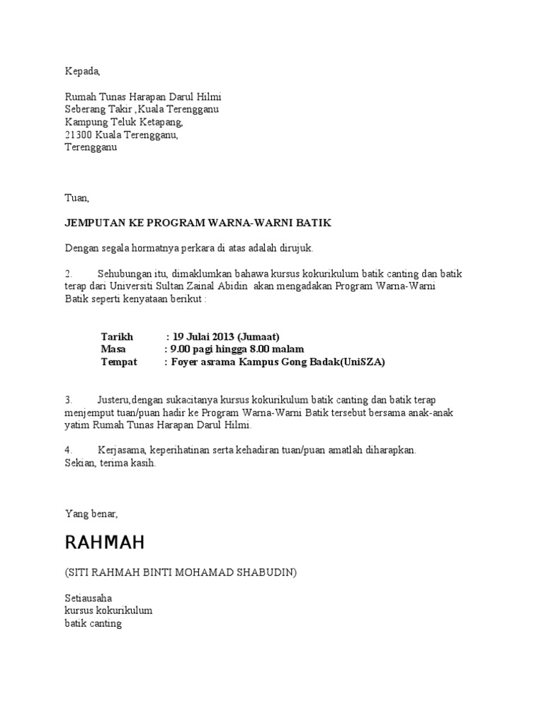 Surat Jemputan Rumah Anak Yatim Pdf
