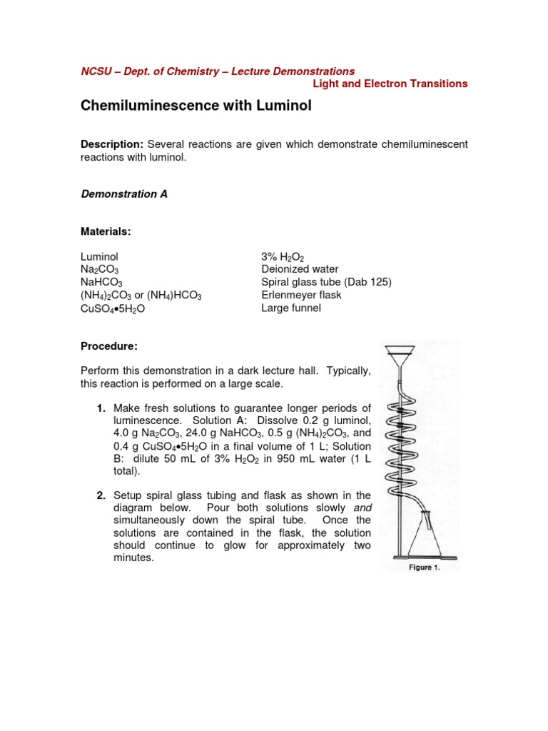 Luminol Based Experiments PDF Hydrogen Peroxide Ion