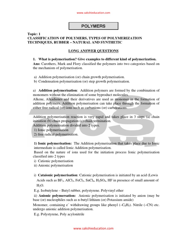 Polymer Classification and Types | PDF | Polymerization | Polymers