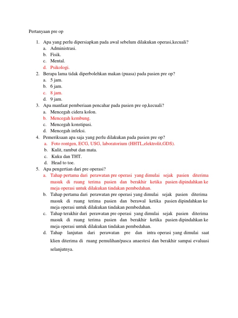 Pertanyaan Pre Op Dan Post Op