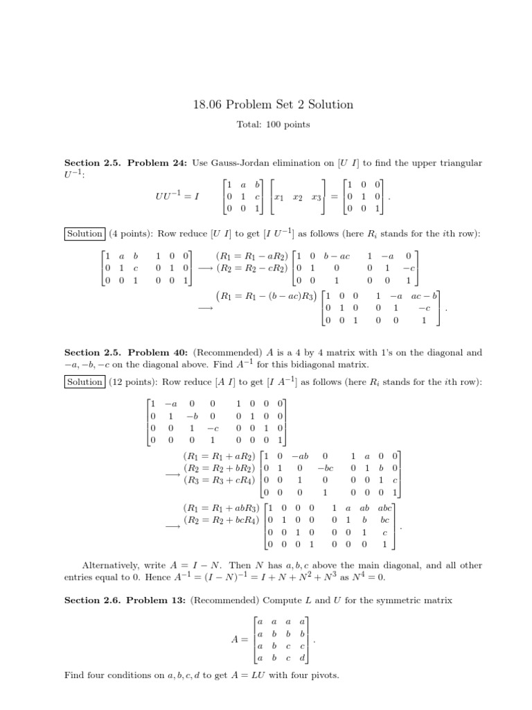 18.06 Problem Set 2 Solutions | PDF | Science & Mathematics